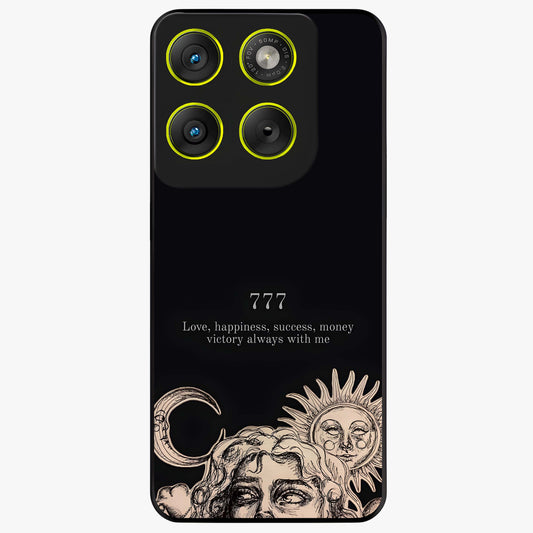 Mystic Victory Aura Glass Case showing flat back view with victory symbol artwork and glossy glass finish.