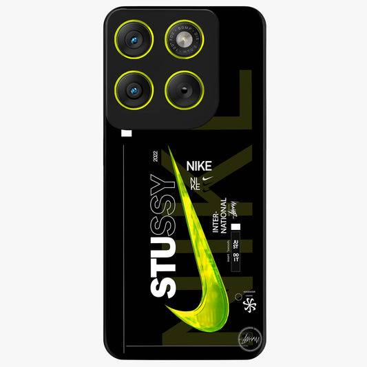 Neon Street Edition Glass Case showing flat back view with neon street style artwork and glossy glass finish.