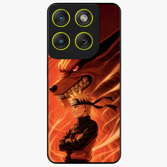 Nine Tails Legacy Glass Case showing flat back view with powerful nine-tailed fox inspired artwork and glossy glass finish.