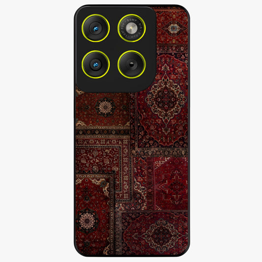 Persian Velvet Tale Glass Case showing flat back view with luxurious Persian velvet pattern artwork and glossy glass finish.