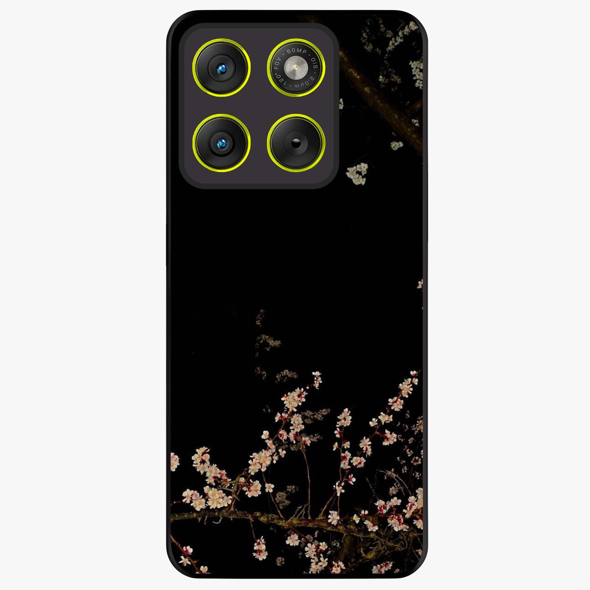 Petal Moon Light With Custom Name Glass Case showing flat back view with floral moonlight artwork and personalized name design.
