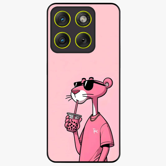 Pink Panther Glass Case showing flat back view with iconic pink panther artwork and glossy glass finish.