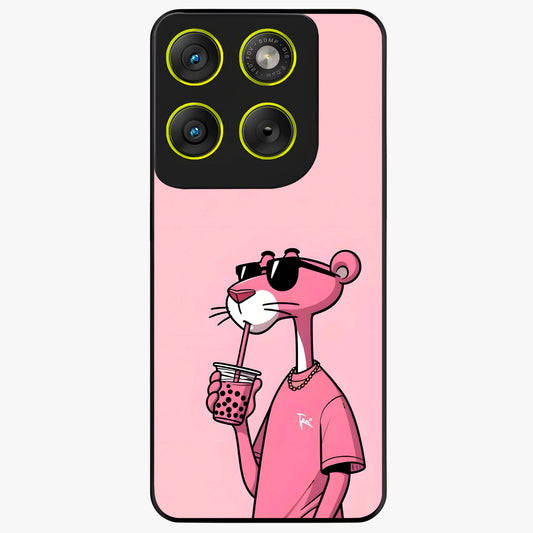Pink Panther Glass Case showing flat back view with iconic pink panther artwork and glossy glass finish.