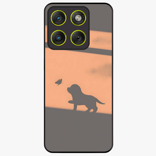 Puppy Shadow Art Glass Case showing flat back view with cute puppy shadow style artwork and glossy glass finish.