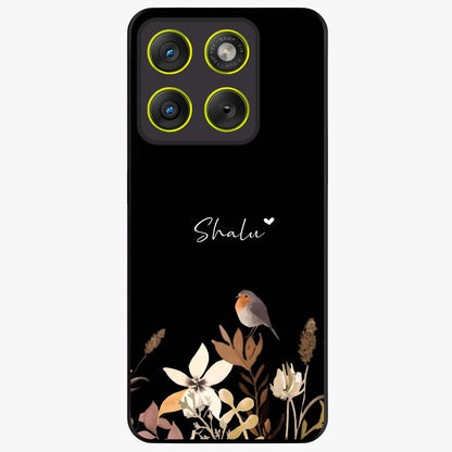 Quiet Garden Tune Custom Name Glass Case showing flat back view with peaceful garden artwork and personalized name design.