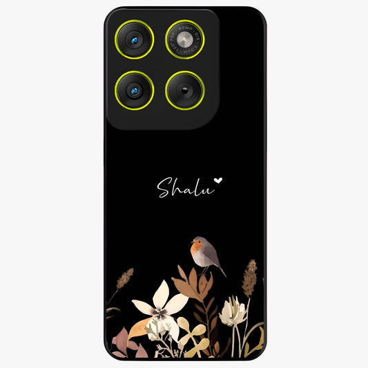 Quiet Garden Tune Custom Name Glass Case showing flat back view with peaceful garden artwork and personalized name design.