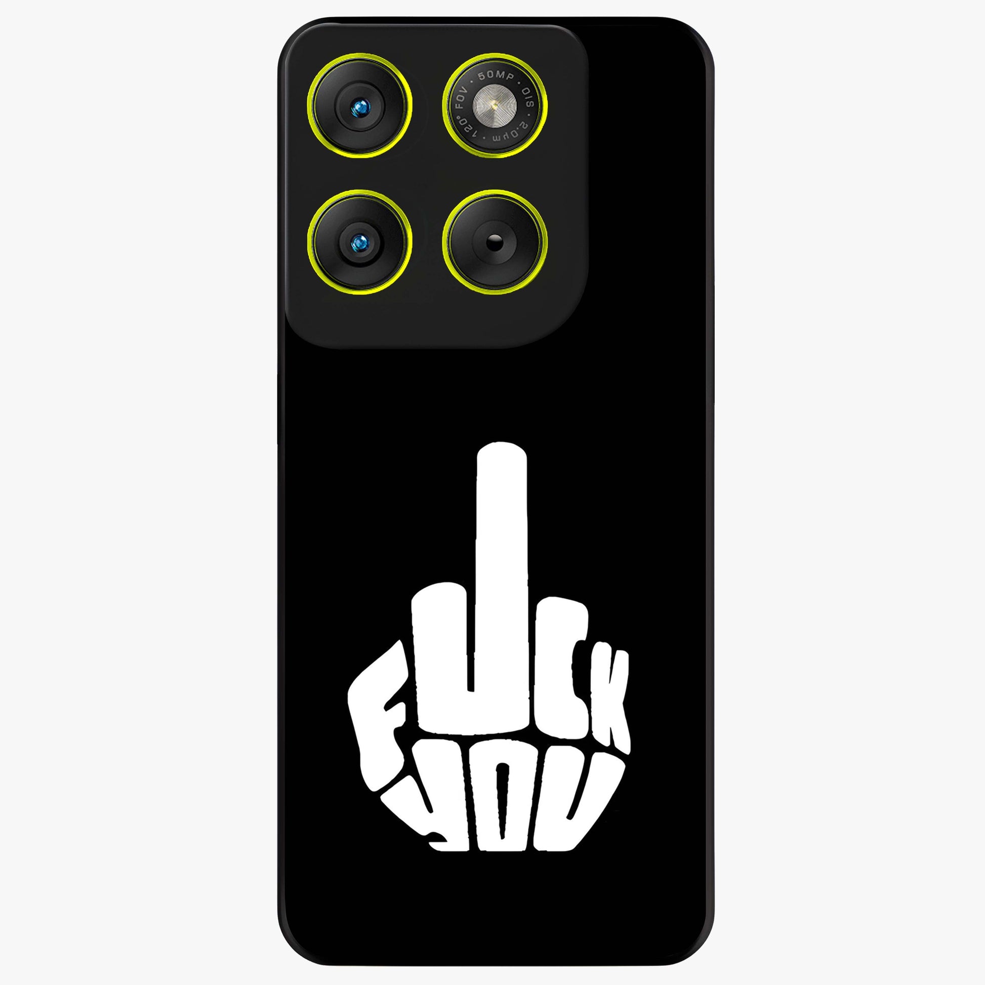 Rebel Mode On Glass Case showing flat back view with bold rebellious typography artwork and glossy glass finish.