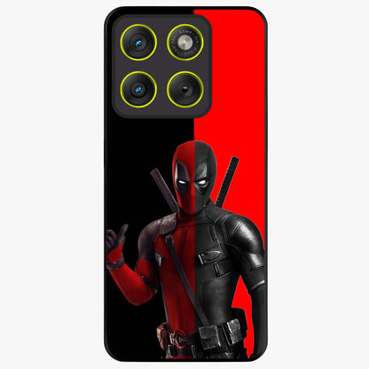 Red & Black Deadpool Theme Glass Case showing flat back view with bold comic inspired artwork and glossy glass finish.