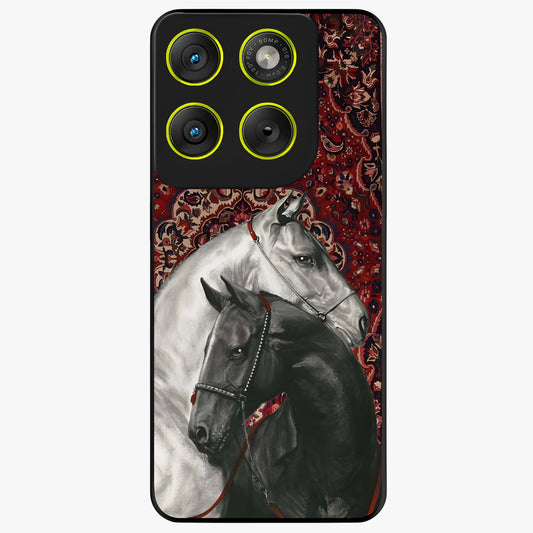 Regal Stallion Tapestry Glass Case showing flat back view with majestic horse tapestry artwork and glossy glass finish.