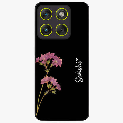 Riching Lavender Flower Custom Name Glass Case showing flat back view with lavender floral artwork and personalized name design.