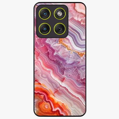 Rose Quartz Marble Glass Case showing flat back view with pink marble quartz texture artwork and glossy glass finish.