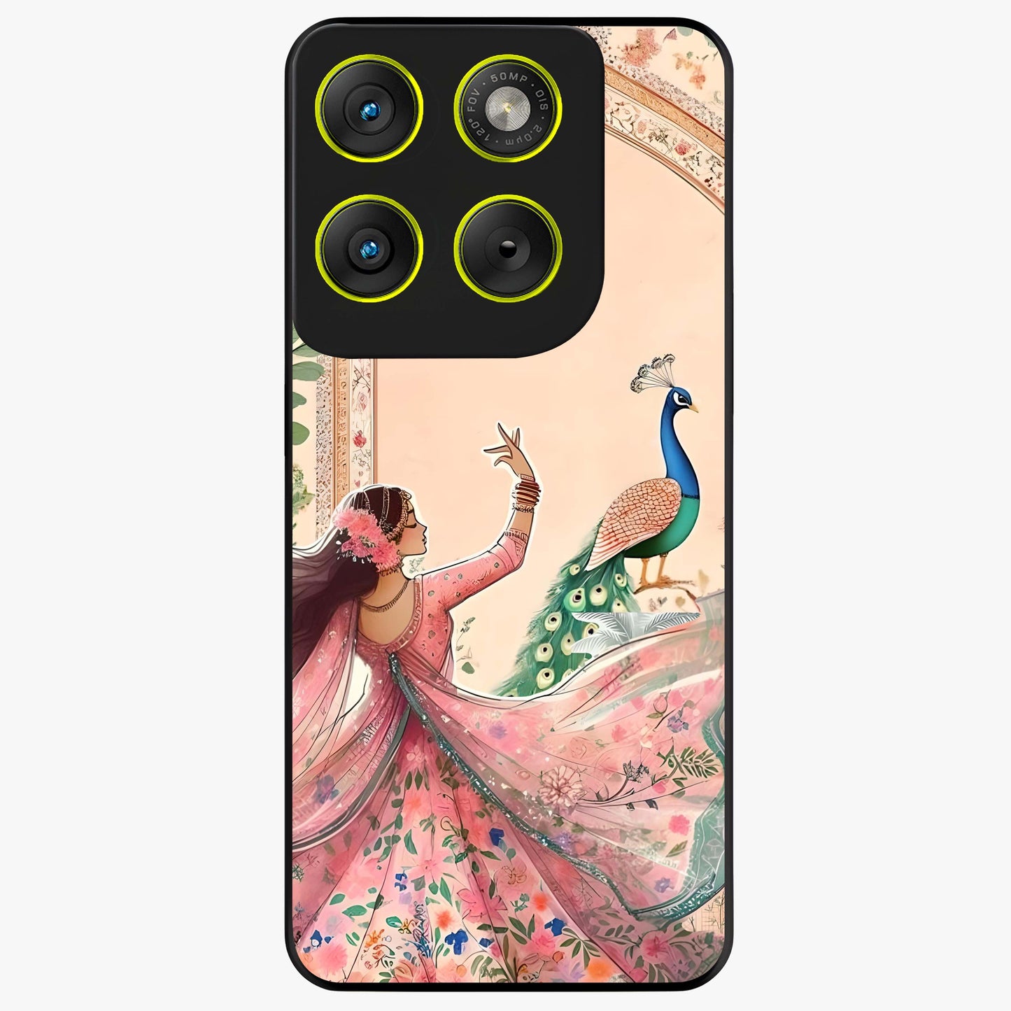 Royal Grace Muse Glass Case showing flat back view with elegant artistic artwork and glossy glass finish.