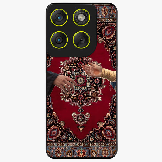 Royal Touch Reach Glass Case showing flat back view with elegant royal themed artwork and glossy glass finish.
