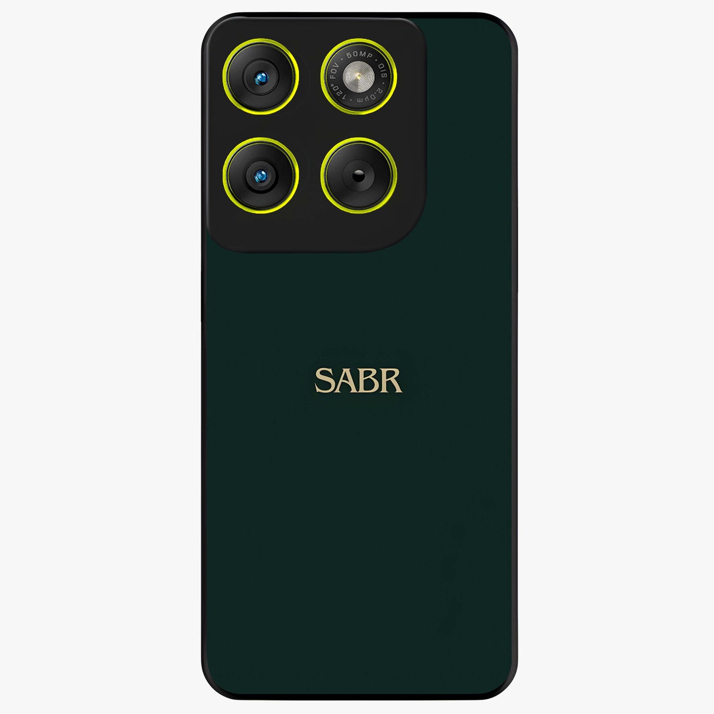 Sabr Minimal Patience Glass Case showing flat back view with minimalist typography artwork and glossy glass finish.
