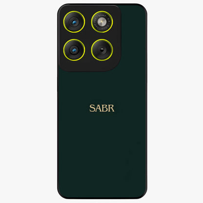 Sabr Minimal Patience Glass Case showing flat back view with minimalist typography artwork and glossy glass finish.