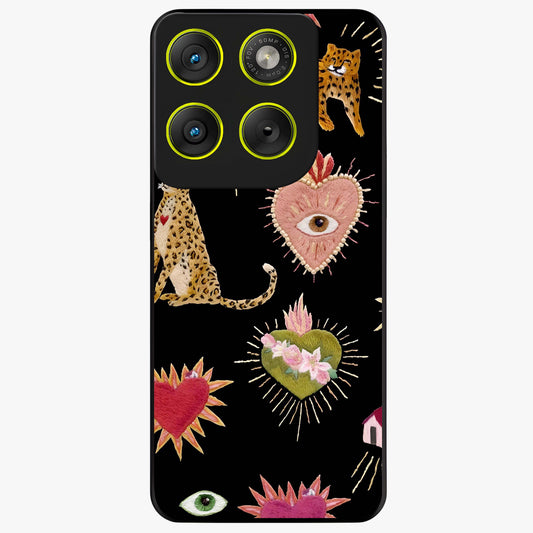 Sacred Jungle Heart Glass Case showing flat back view with jungle inspired heart artwork and glossy glass finish.