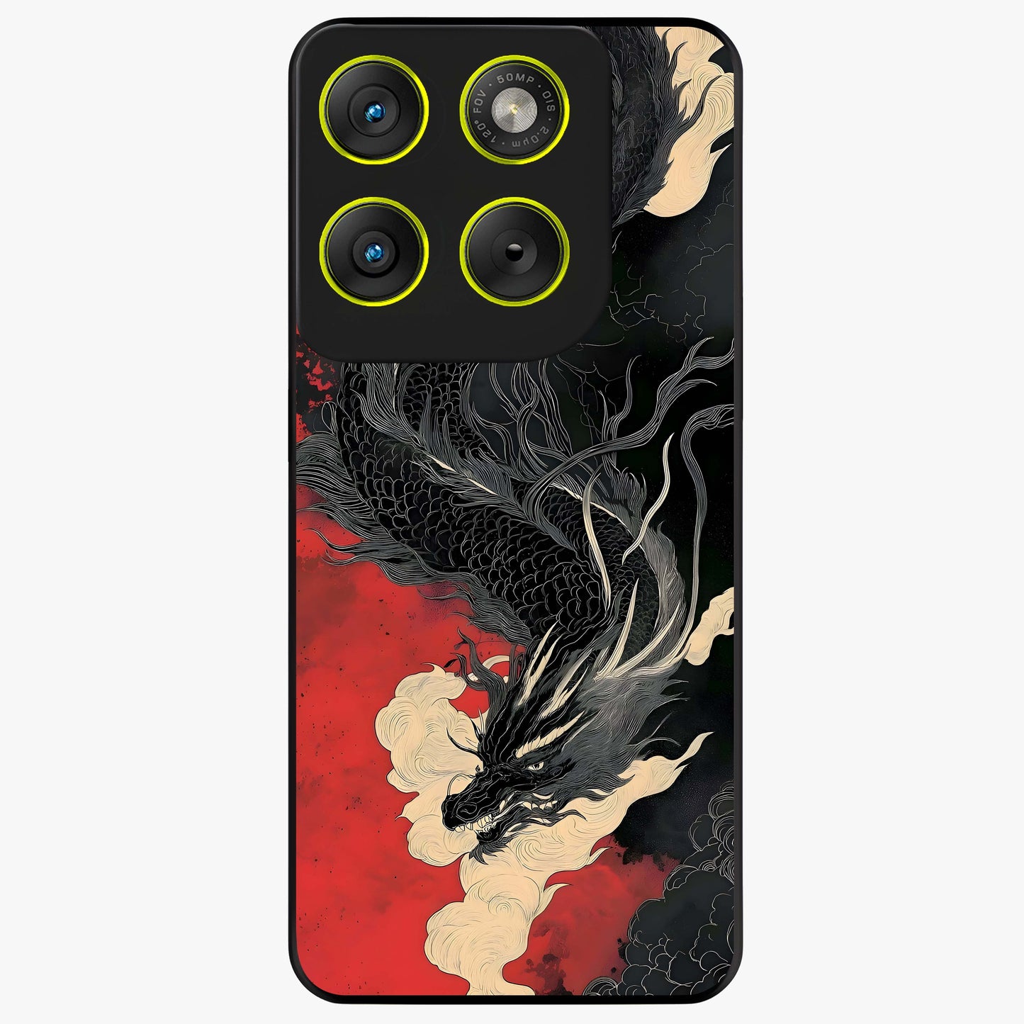 Shadow Dragon Fury Glass Case showing flat back view with fierce dragon artwork and glossy glass finish.