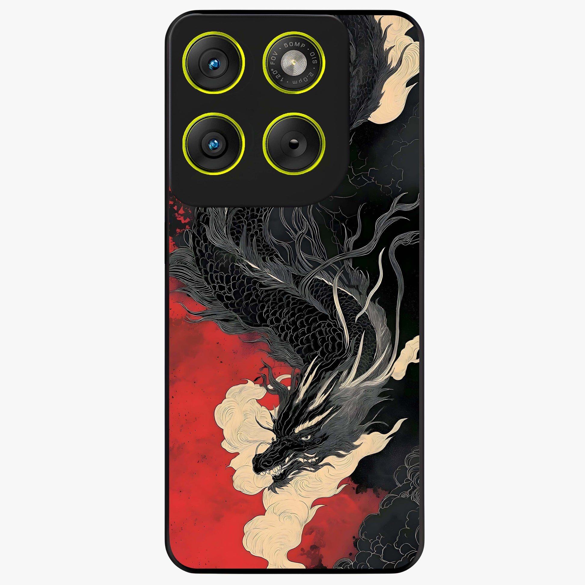Shadow Dragon Fury Glass Case showing flat back view with fierce dragon artwork and glossy glass finish.