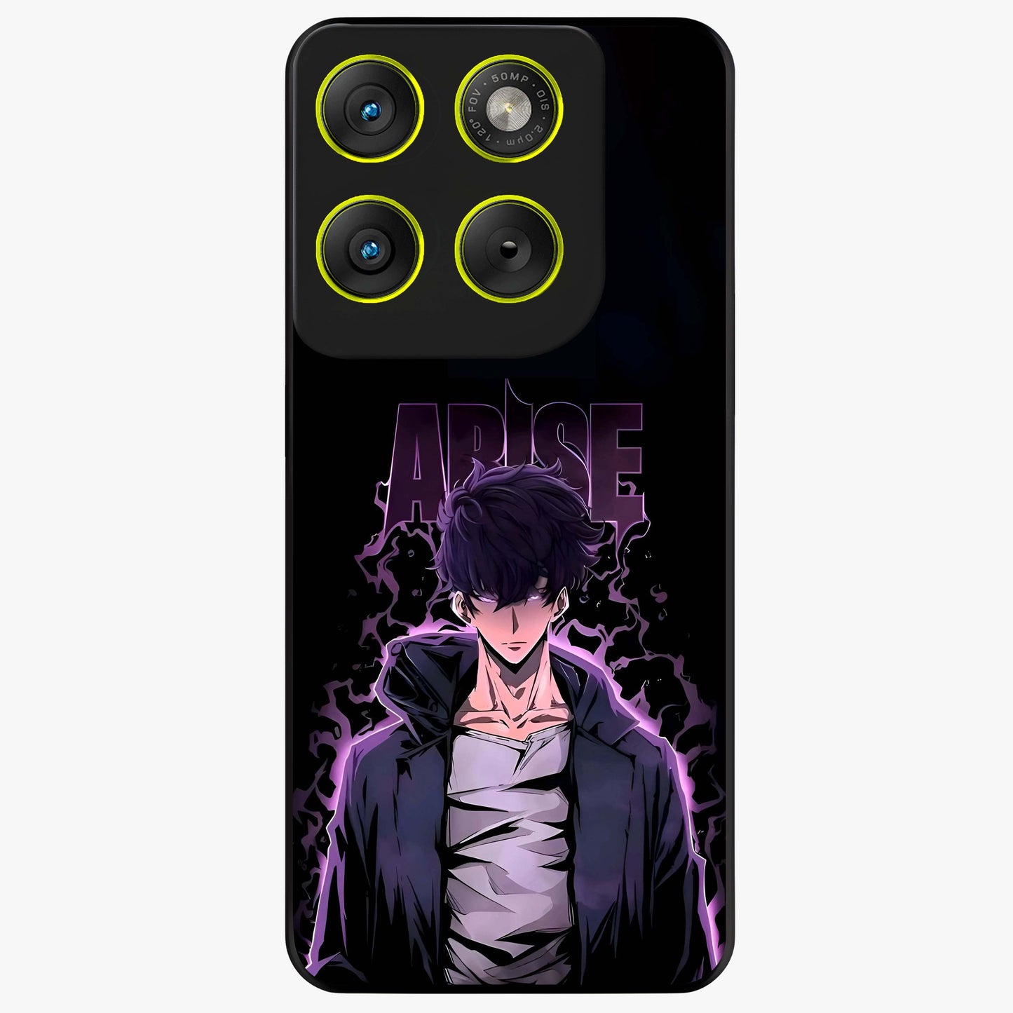 Shadow Monarch Awakening Glass Case showing flat back view with powerful dark monarch themed artwork and glossy glass finish.
