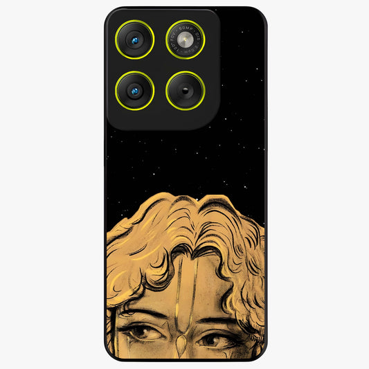 Shri Krishna Art Glass Case showing flat back view with devotional Krishna artwork and glossy glass finish.