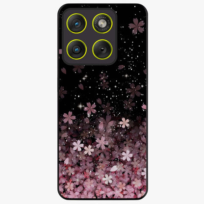 Small Starry Flowers Glass Case showing flat back view with delicate starry floral artwork and glossy glass finish.