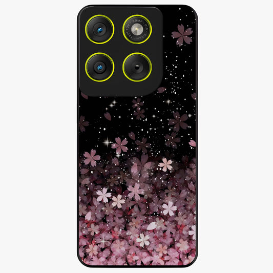 Small Starry Flowers Glass Case showing flat back view with delicate starry floral artwork and glossy glass finish.