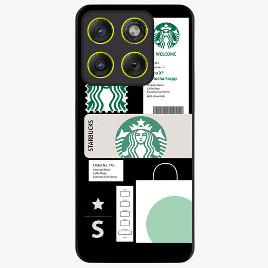Starbucks Mocha Glass Case showing flat back view with coffee inspired artwork and glossy glass finish.