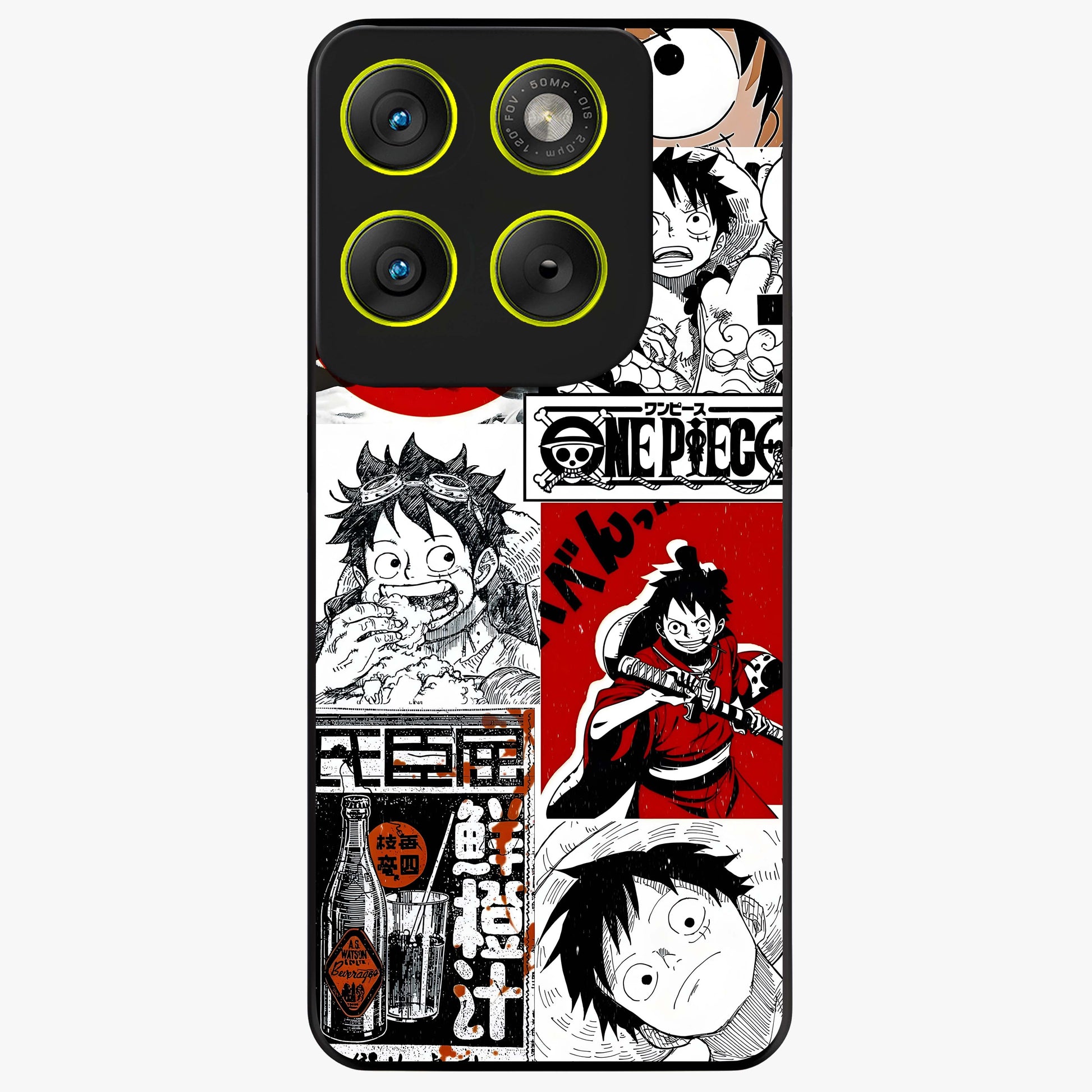 Strawhat Chaos Panels Glass Case showing flat back view with anime inspired chaos panel artwork and glossy glass finish.
