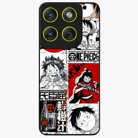 Strawhat Chaos Panels Glass Case showing flat back view with anime inspired chaos panel artwork and glossy glass finish.