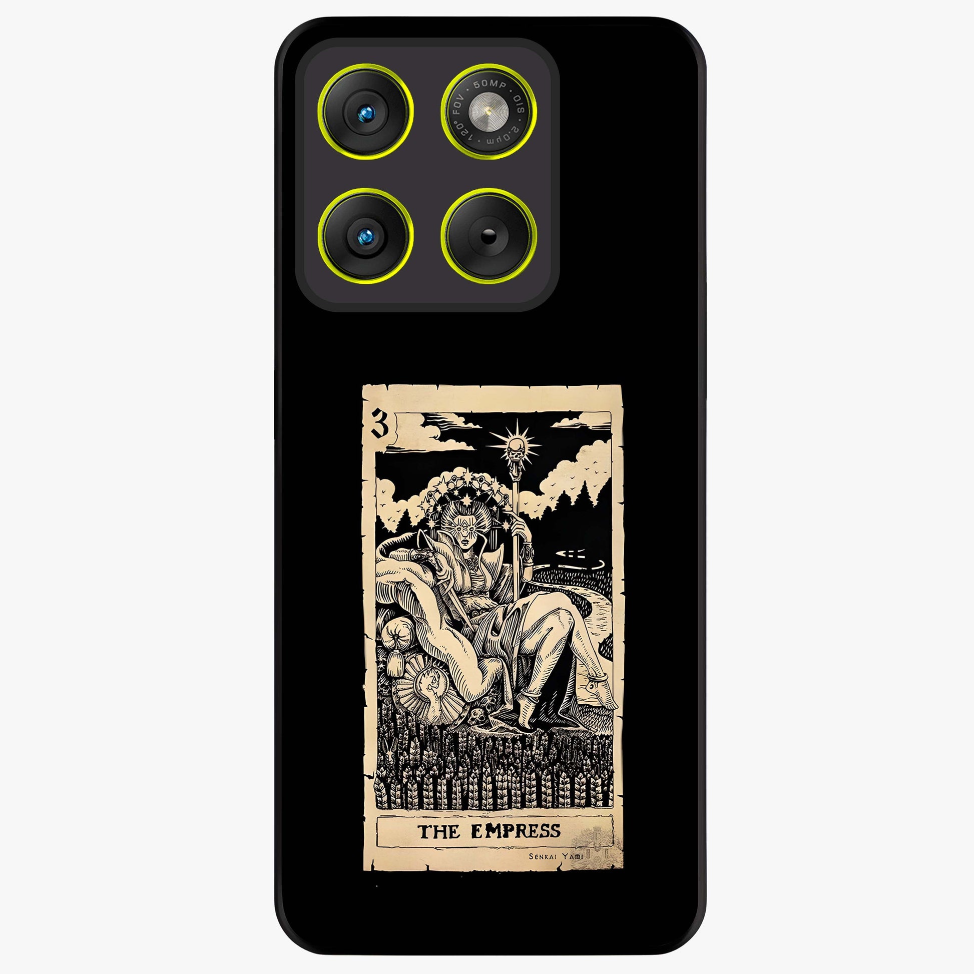 The Empress Glass Case showing flat back view with regal feminine artwork and glossy glass finish.