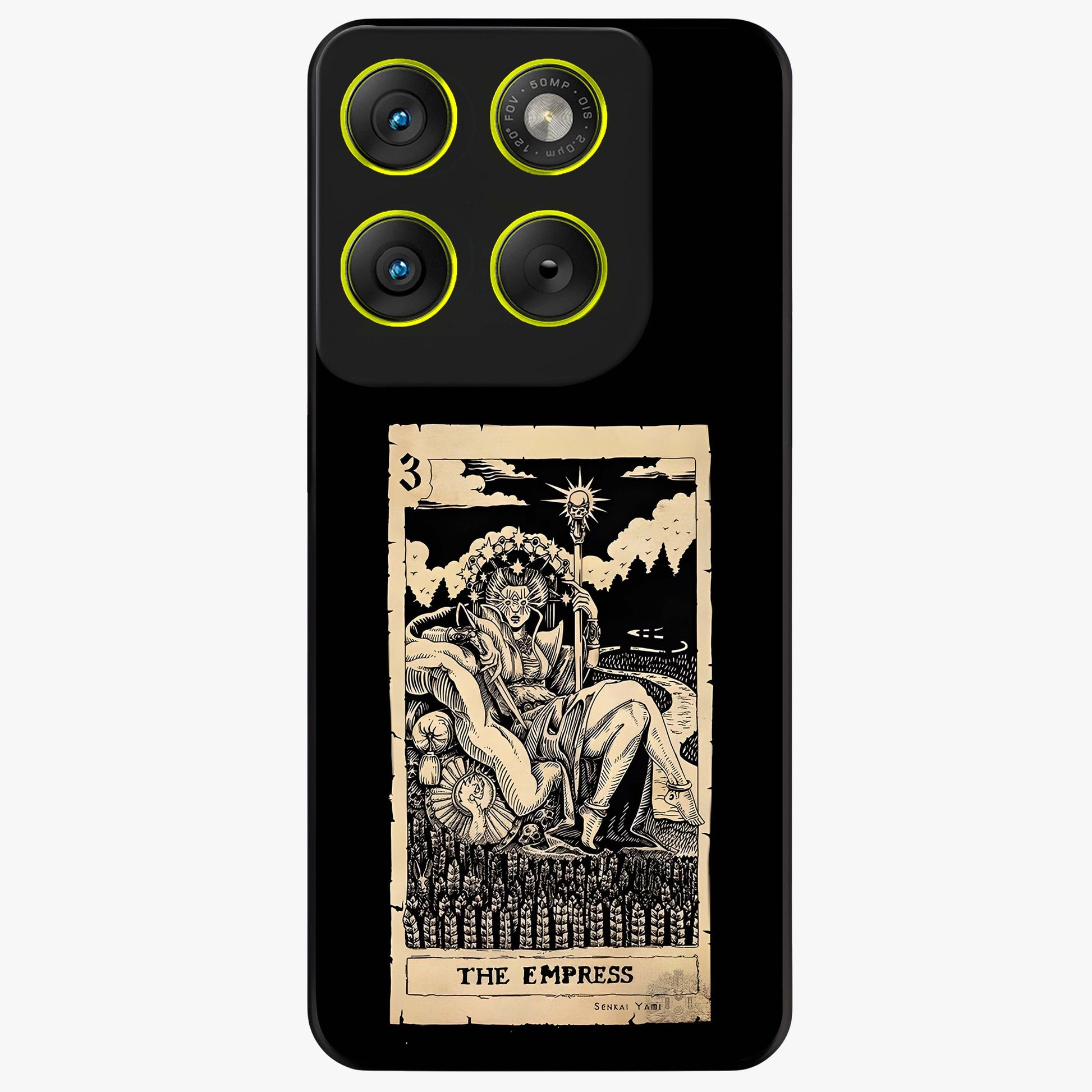 The Empress Glass Case showing flat back view with regal feminine artwork and glossy glass finish.