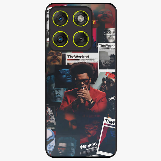 The Weeknd Glass Case showing flat back view with music inspired artistic portrait artwork and glossy glass finish.