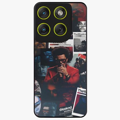 The Weeknd Glass Case showing flat back view with music inspired artistic portrait artwork and glossy glass finish.