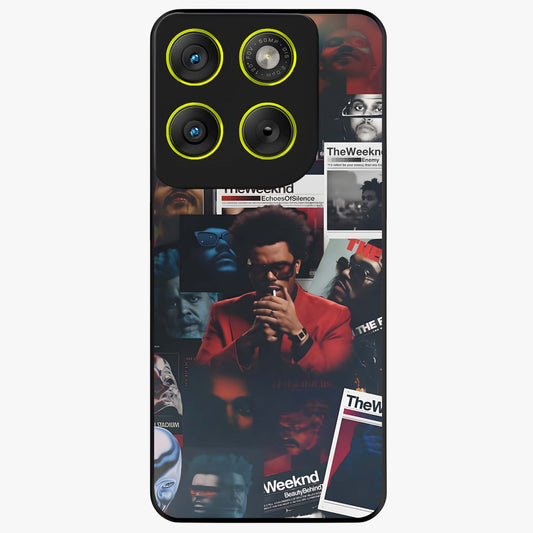 The Weeknd Glass Case showing flat back view with music inspired artistic portrait artwork and glossy glass finish.