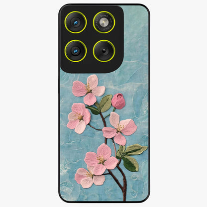 Threaded Blossom Breeze Glass Case showing flat back view with delicate blossom artwork and glossy glass finish.