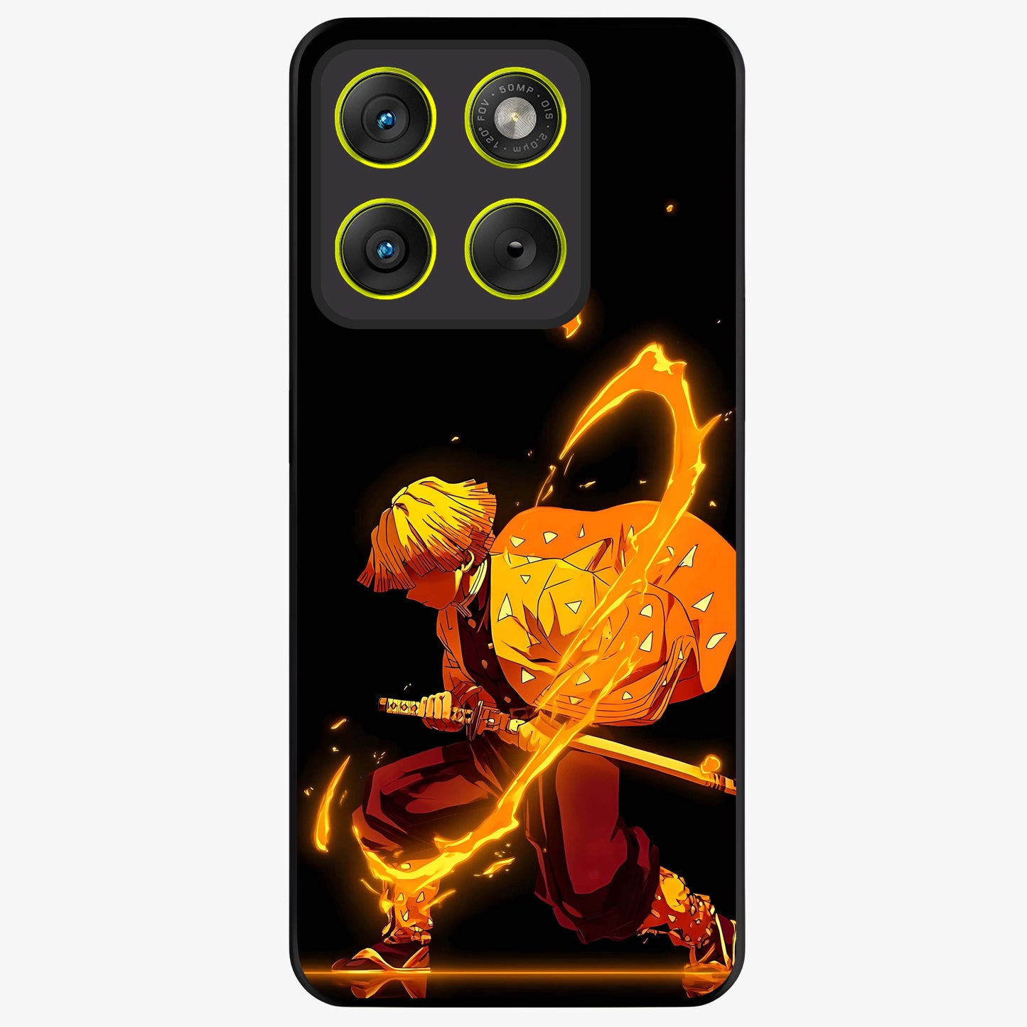 Thunder Flame Execution Glass Case showing flat back view with powerful flame and lightning artwork and glossy glass finish.
