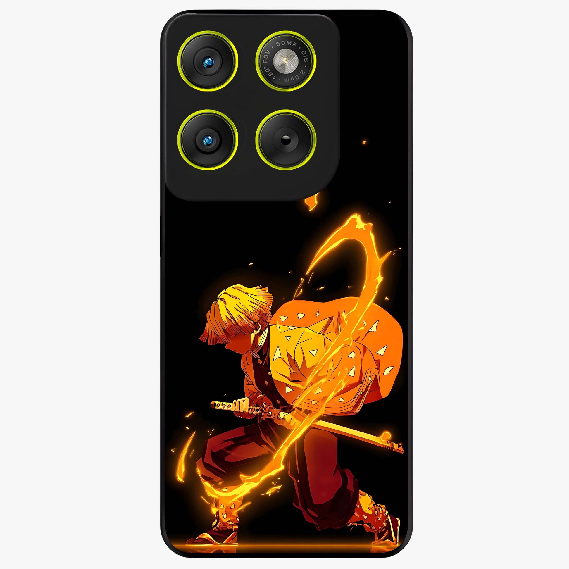 Thunder Flame Execution Glass Case showing flat back view with powerful flame and lightning artwork and glossy glass finish.