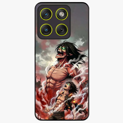 Titan Awakening Fury Glass Case showing flat back view with powerful titan inspired artwork and glossy glass finish.