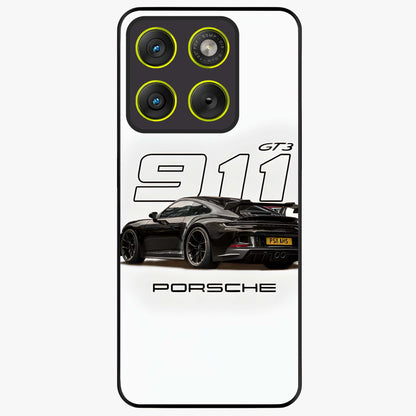Turbo Legacy Icon Glass Case showing flat back view with iconic sports car inspired artwork and glossy glass finish.