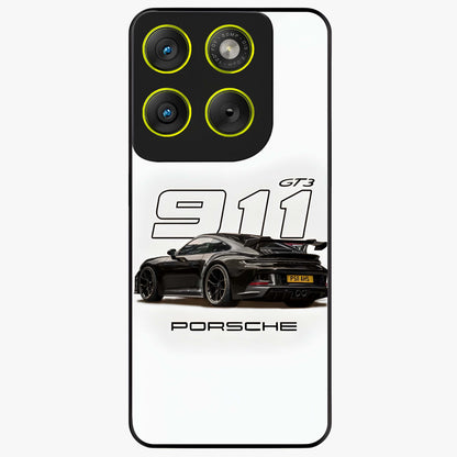 Turbo Legacy Icon Glass Case showing flat back view with iconic sports car inspired artwork and glossy glass finish.