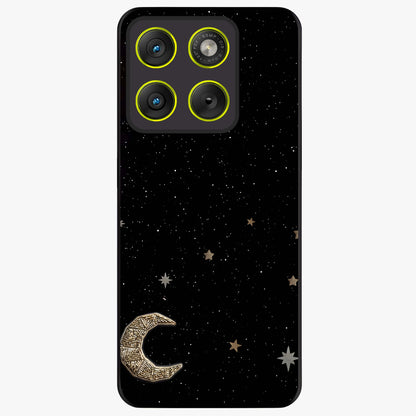 Twinkle Star With Half Moon Glass Case showing flat back view with star and half moon artwork and glossy glass finish.