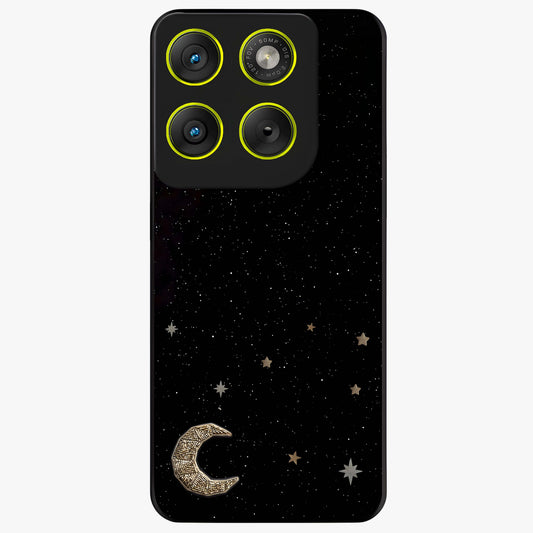 Twinkle Star With Half Moon Glass Case showing flat back view with star and half moon artwork and glossy glass finish.