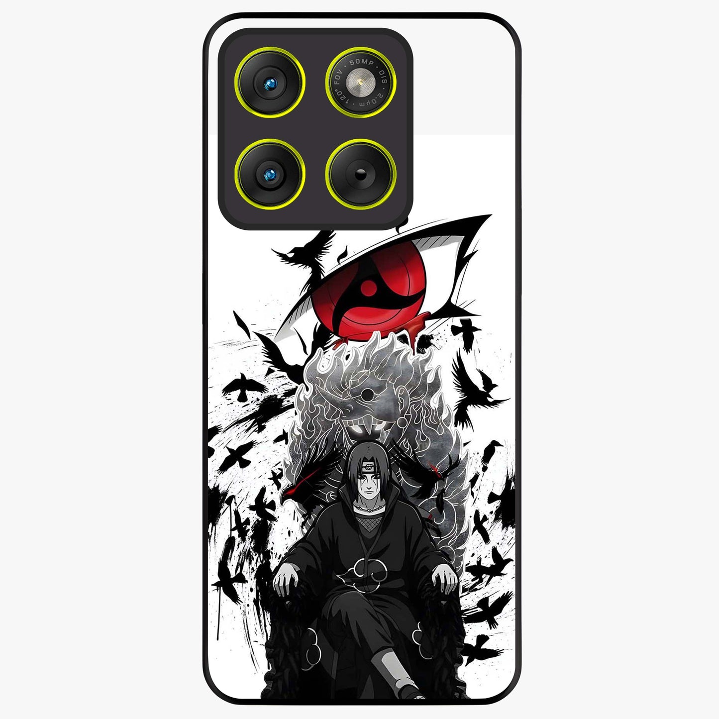 Uchiha Shadow Throne Glass Case showing flat back view with cosmic underwater themed artwork and glossy glass finish.