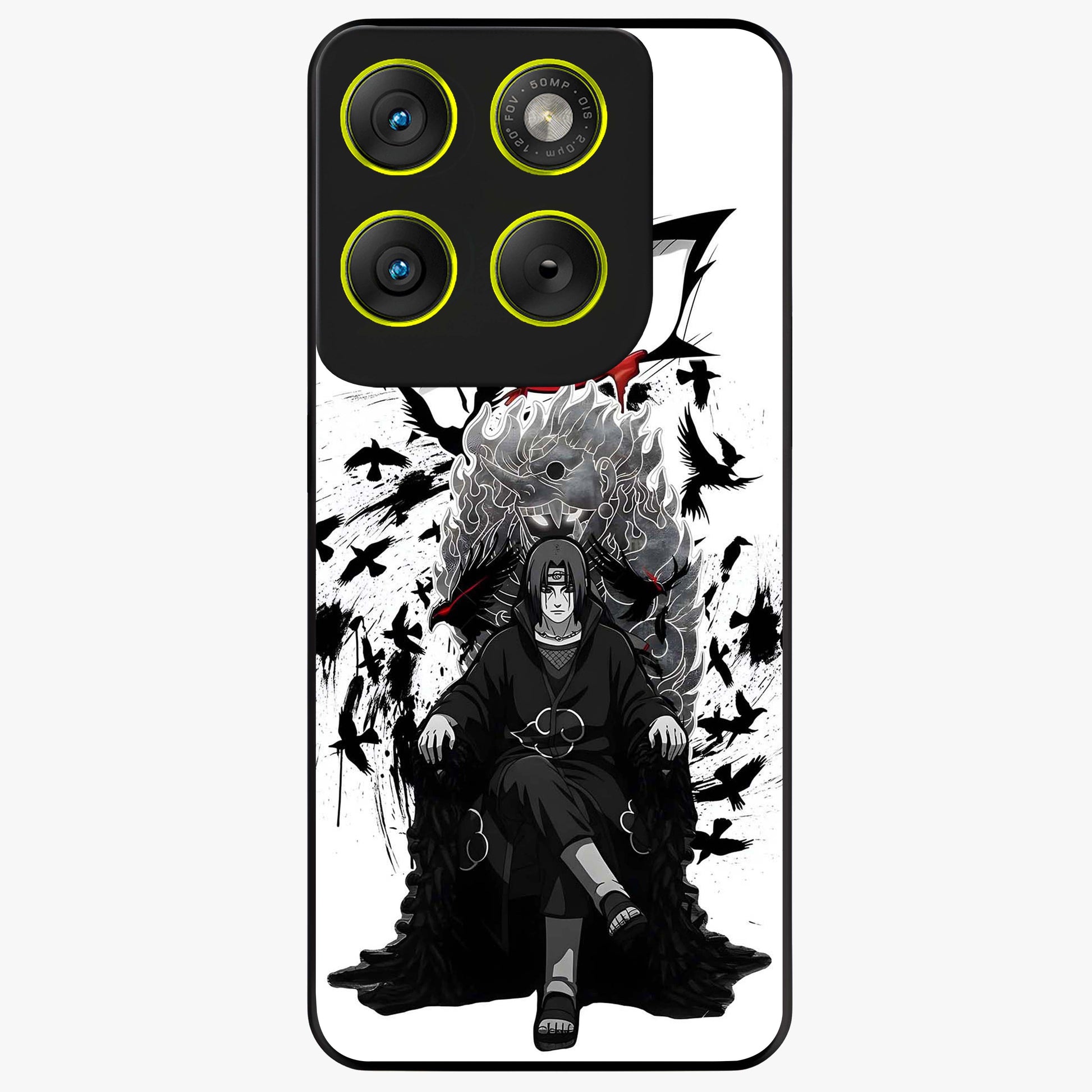Uchiha Shadow Throne Glass Case showing flat back view with cosmic underwater themed artwork and glossy glass finish.