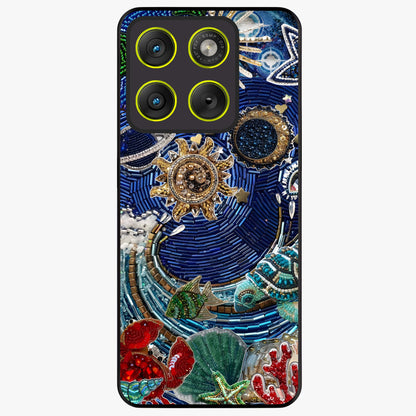 Universe Underwater Spark Glass Case showing flat back view with cosmic underwater themed artwork and glossy glass finish.