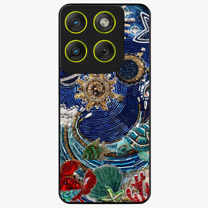 Universe Underwater Spark Glass Case showing flat back view with cosmic underwater themed artwork and glossy glass finish.