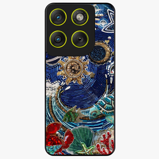 Universe Underwater Spark Glass Case showing flat back view with cosmic underwater themed artwork and glossy glass finish.