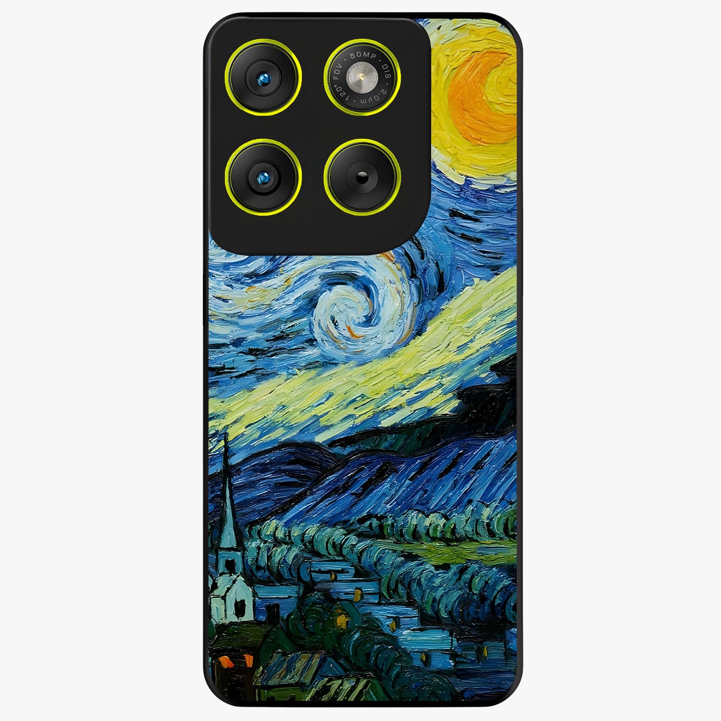 Van Gogh Art Glass Case showing flat back view with classic painterly artwork inspired by Van Gogh style and glossy glass finish.