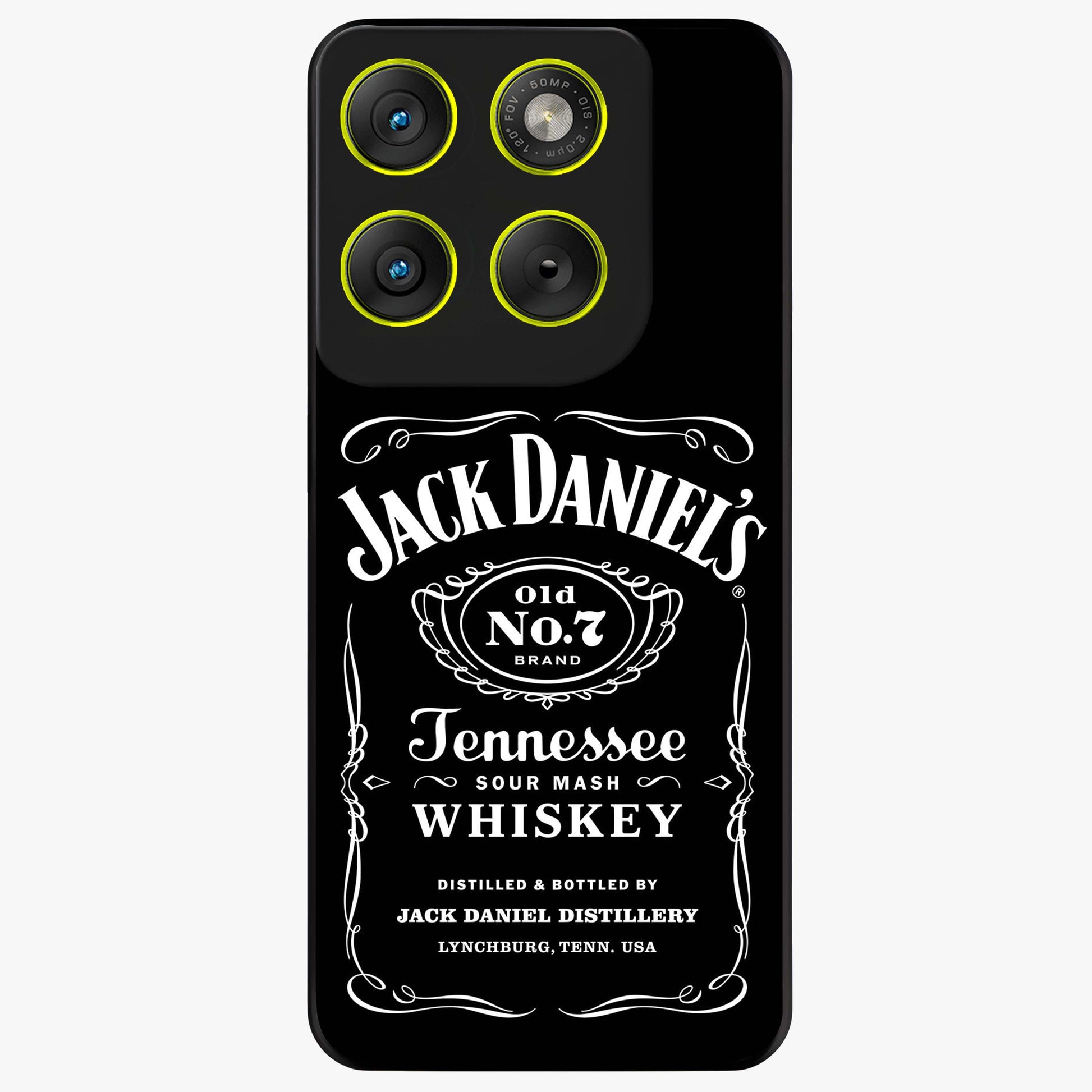 Vintage Whiskey Heritage Glass Case showing flat back view with classic whiskey inspired artwork and glossy glass finish.