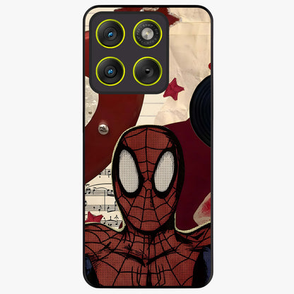 Web Warrior Vibes Glass Case showing flat back view with superhero inspired web themed artwork and glossy glass finish.